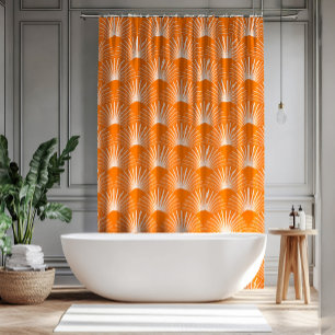 Orange and White Art Deco Pattern Shower Curtain