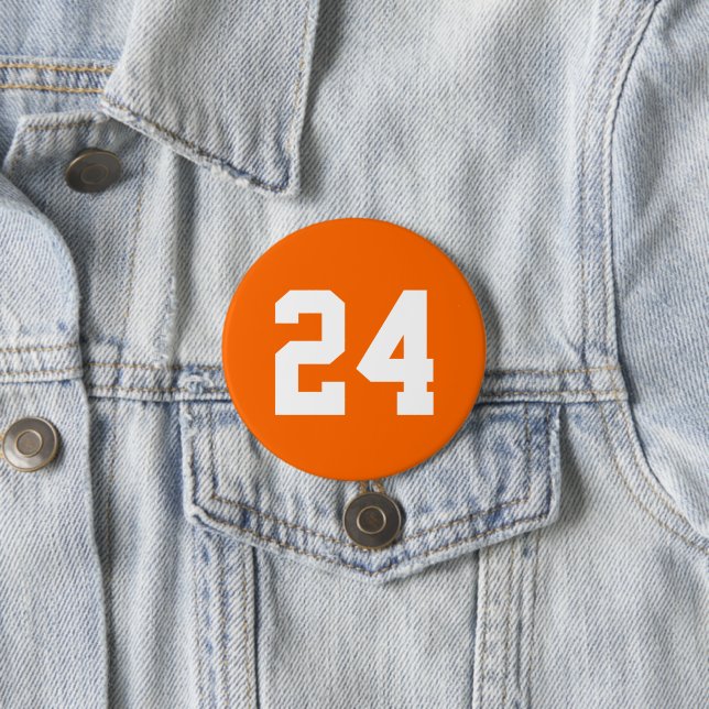 Orange and White Athlete Jersey Number Button (In Situ)