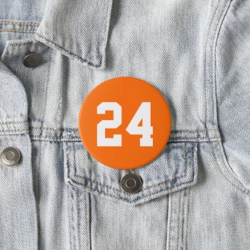 Orange And White Athlete Jersey Number Button by jenniferstuartdesign at Zazzle