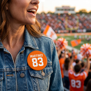Orange and White Athlete Name Jersey Number Button