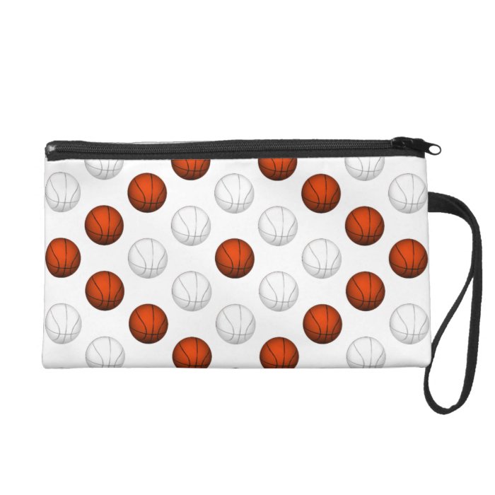 Orange and White Basketball Pattern Wristlet