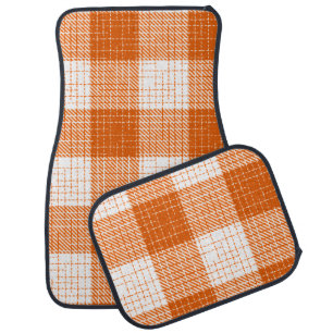 Orange and White Bold Checkered Plaid Design Car Floor Mat