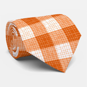 Orange and White Bold Checkered Plaid Design  Neck Tie