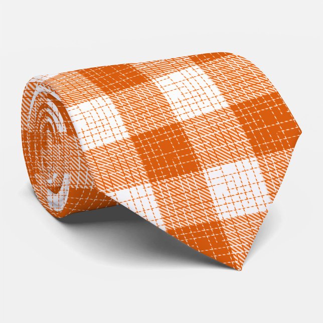 Orange and White Bold Checkered Plaid Design  Neck Tie (Creator Uploaded)