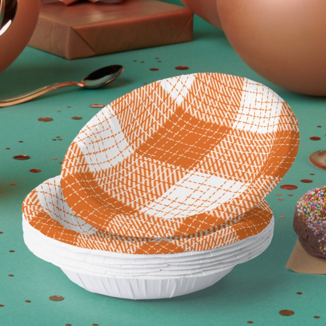 Orange and White Bold Checkered Plaid Design  Paper Bowls (Creator Uploaded)
