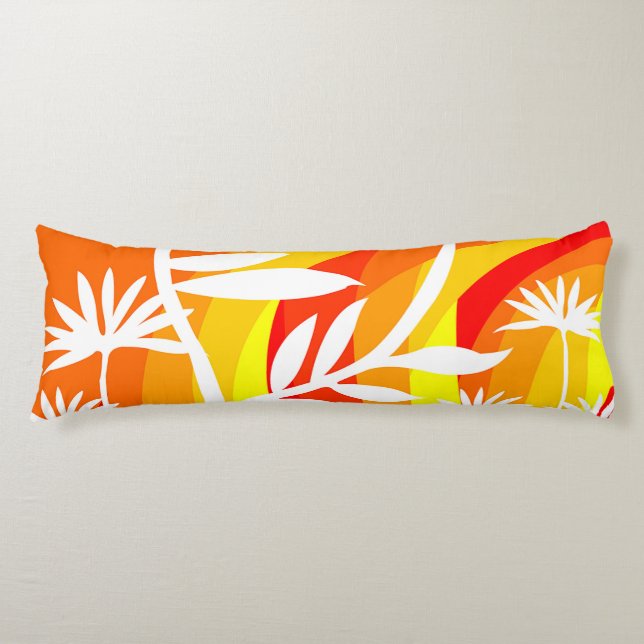 Orange and White Botanical Illustration Body Pillow (Front)