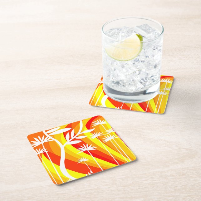 Orange and White Botanical Illustration  Square Paper Coaster (Insitu)