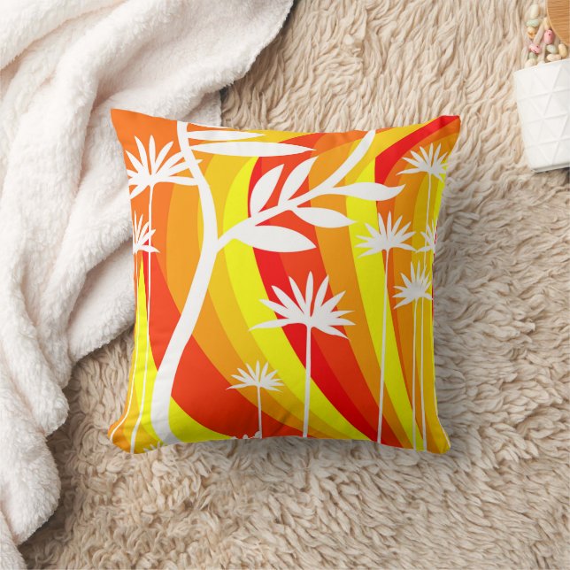 Orange and White Botanical Illustration  Throw Pillow (Blanket)
