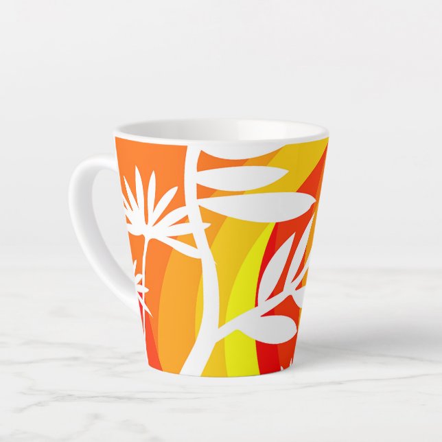 Orange and White Botanical Latte Mug (Left Angle)