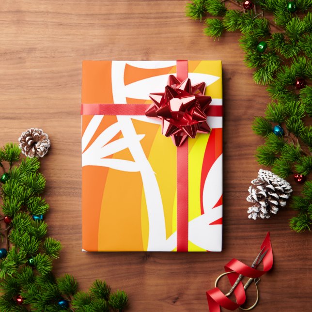 Orange and White Botanical Wrapping Paper (Holiday Gift)