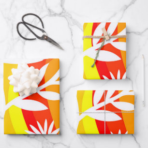 Orange and White Botanical Wrapping Paper Sheets