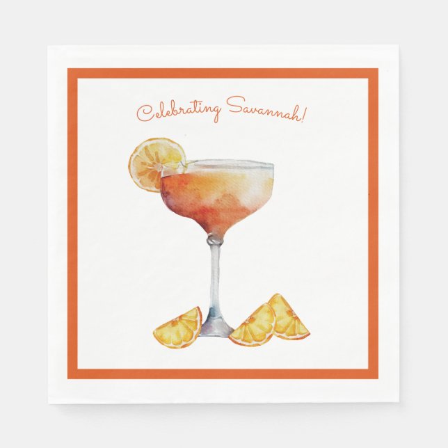 Orange and White Bridal Shower Napkins (Front)