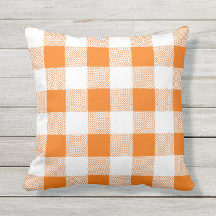 Orange and White Buffalo Check Plaid Rustic Outdoor Pillow