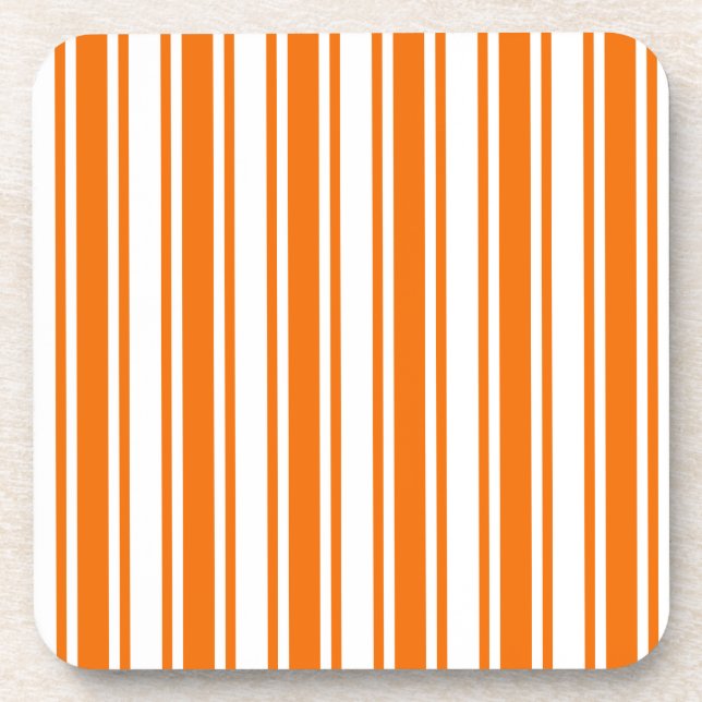 Orange and white candy stripes beverage coaster (Front)