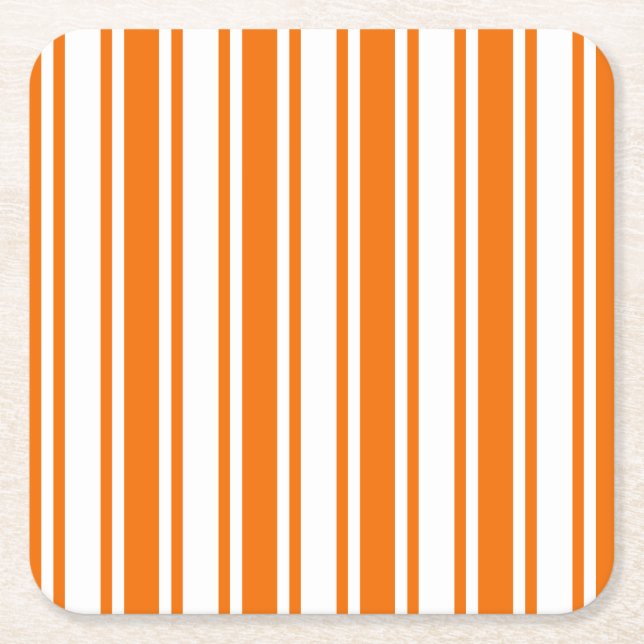 Orange and white candy stripes square paper coaster (Front)