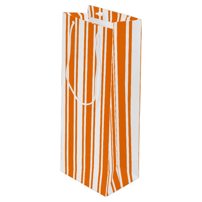 Orange and white candy stripes wine gift bag (Front Angled)