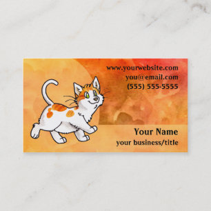 Orange and White Cat Business Card -Fiery Orange