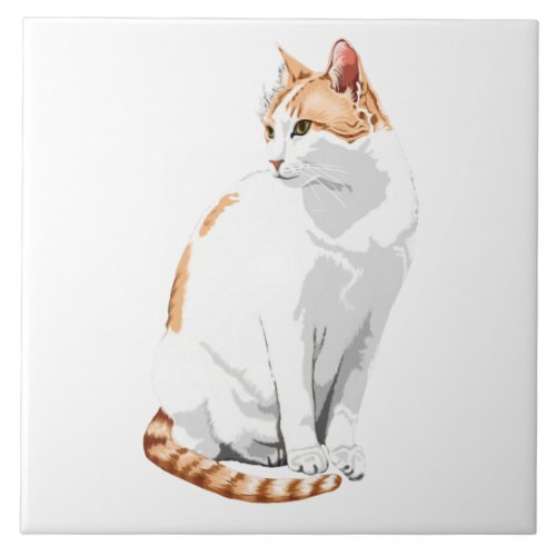 Orange and White Cat  Ceramic Tile