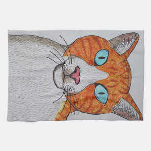 Orange and white cat Kitchen Towels