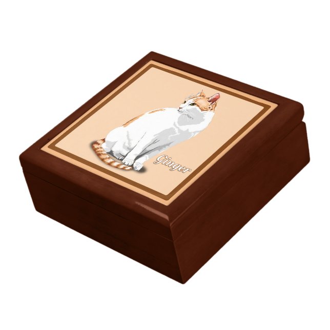 Orange and White Cat Personalized Keepsake Box (Side)