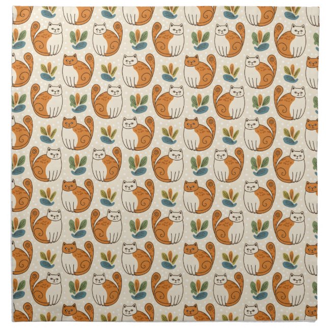 Orange and White Cats Naive Art Style Cloth Napkin (Front)