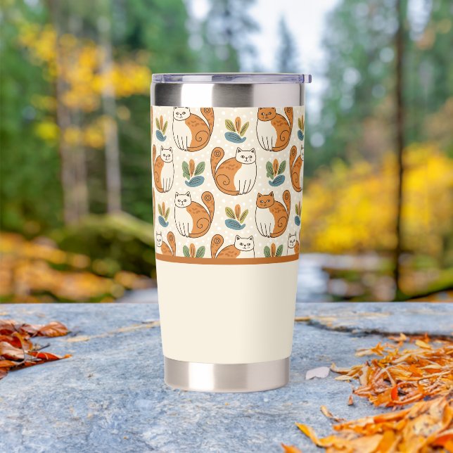 Orange and White Cats Naive Art Style Insulated Tumbler (Outdoor)