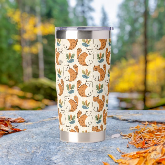 Orange and White Cats Naive Art Style Insulated Tumbler (Outdoor)