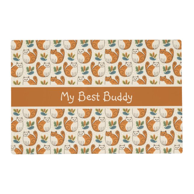 Orange and White Cats Naive Art Style Pet Placemat (Front)