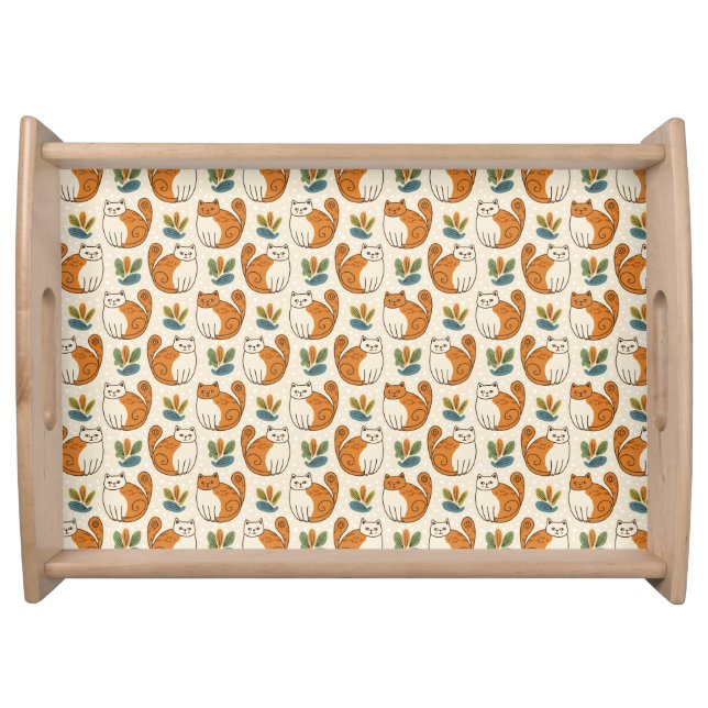 Orange and White Cats Naive Art Style Serving Tray (Front)