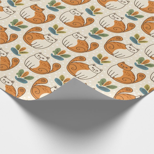 Orange and White Cats Naive Art Style Wrapping Paper (Corner)