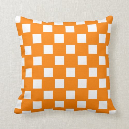 Orange and White Checked Throw Pillow