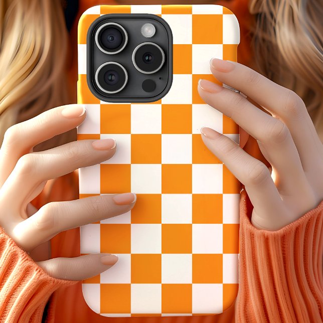 Orange And White Checkerboard Checker Pattern Case-Mate iPhone Case (Creator Uploaded)