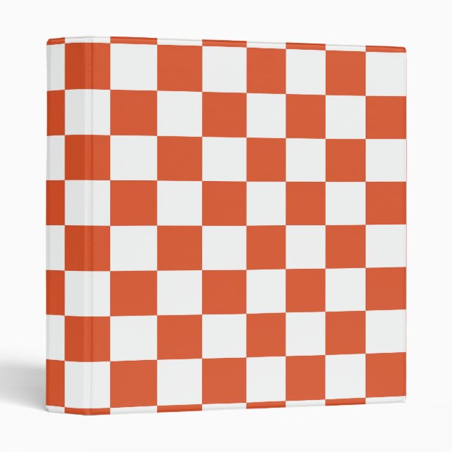 Orange and White Checkerboard Pattern 3 Ring Binder (Front/Spine)