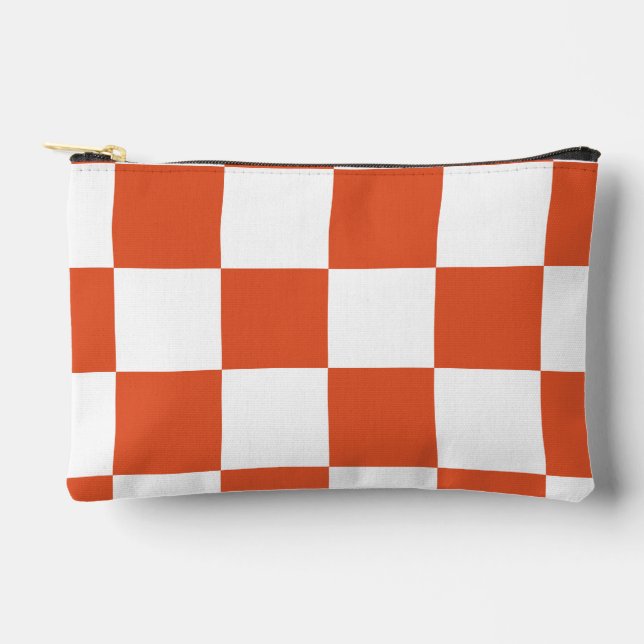 Orange and White Checkerboard Pattern Accessory Pouch (Front)