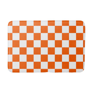 Orange and White Checkerboard Pattern Bath Mat