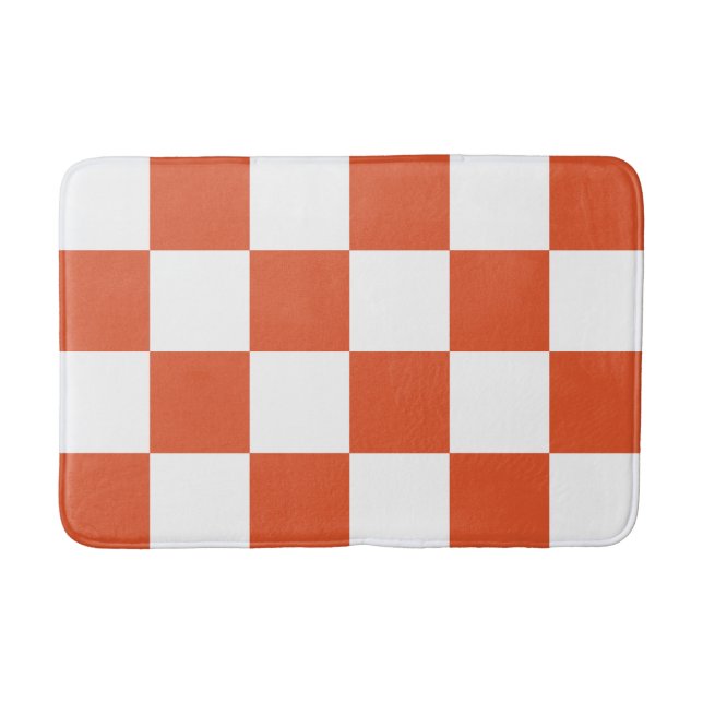 Orange and White Checkerboard Pattern Bath Mat (Front)