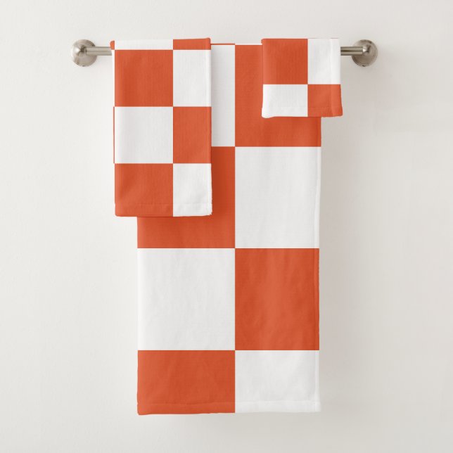 Orange and White Checkerboard Pattern Bath Towel Set (Insitu)