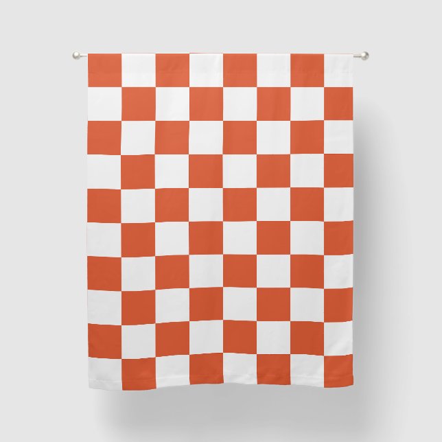 Orange and White Checkerboard Pattern Blackout Curtains (Front)
