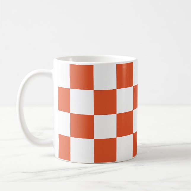 Orange and White Checkerboard Pattern Coffee Mug (Left)