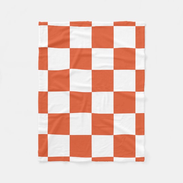 Orange and White Checkerboard Pattern Fleece Blanket (Front)