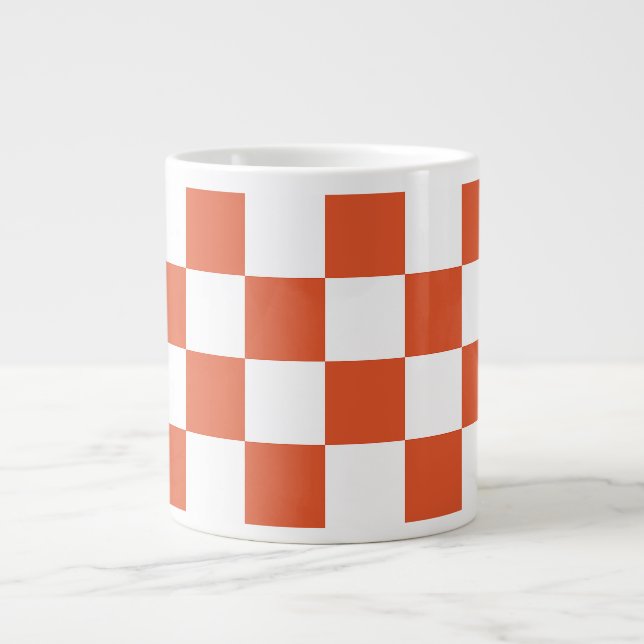 Orange and White Checkerboard Pattern Giant Coffee Mug (Front)