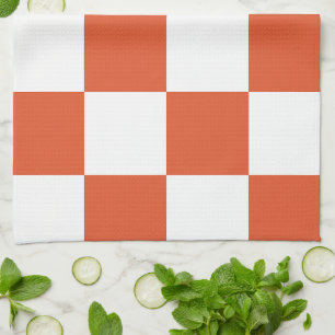 Orange and White Checkerboard Pattern Kitchen Towel