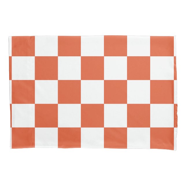 Orange and White Checkerboard Pattern Pillow Case (Front)