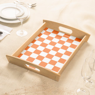 Orange and White Checkerboard Pattern Serving Tray