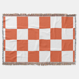 Orange and White Checkerboard Pattern Throw Blanket