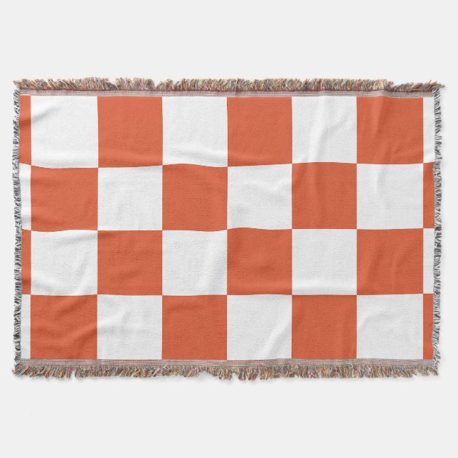Orange and White Checkerboard Pattern Throw Blanket (Front)