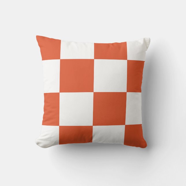 Orange and White Checkerboard Pattern Throw Pillow (Front)