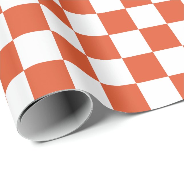 Orange and White Checkerboard Pattern Wrapping Paper (Roll Corner)