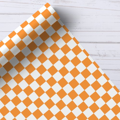 Orange And White Checkerboard Pattern Wrapping Paper