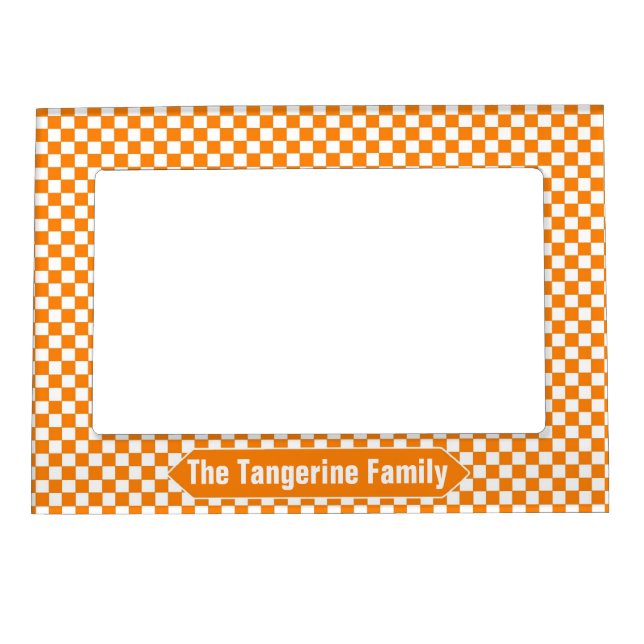 Orange and White Checkered Custom Photo Magnetic Picture Frame (Front)